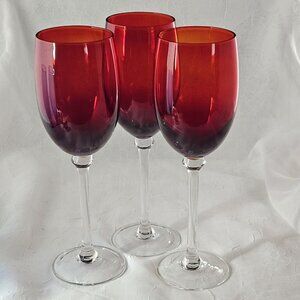Red Holiday Christmas Wine Glasses 9.25" set-3 vintage ambrina wafer stem